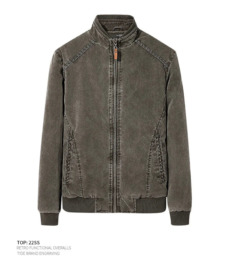 Men Denim Jacket Retro Fashion Cotton Slim Fit Vertical Collar Motorcycle Jackets Autumn 2025 Man Jeans Coats Plus Size Clothes