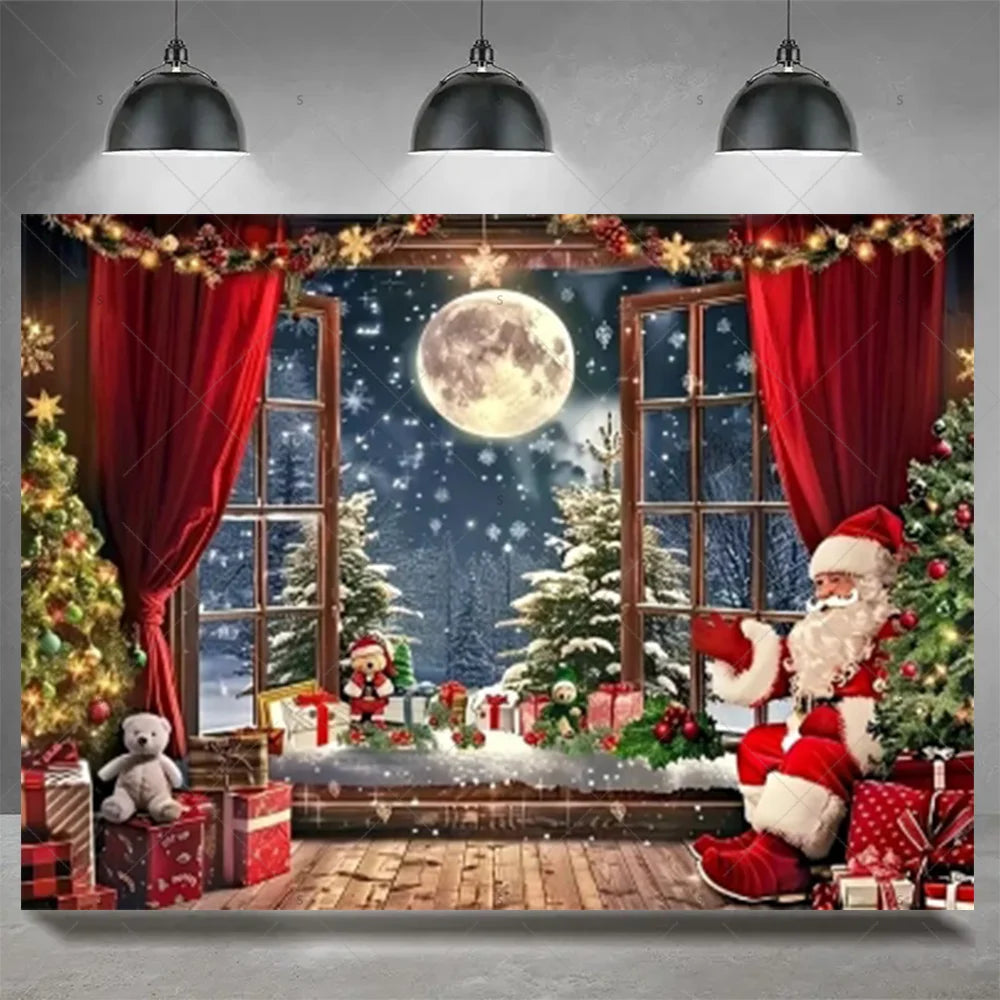 Christmas Party Decoration Winter Fireplace Xmas Tree Background Baby Shower Supplies Banner Photo Prop Backdrop Children Gift