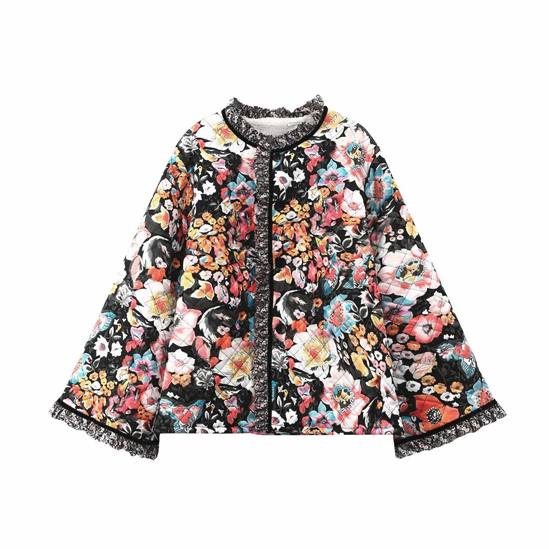 Printed Women's Jacket Autumn Quilted Double-sided Cotton Jacket Cardigan Long-sleeved Cashmere Jacket Elegant Women Streetwear