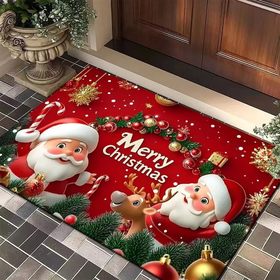 Christmas Carpet Cartoon Gingerbread Man Crystal Velvet Kitchen Floor Mat Non-slip Door Mat Entry Door Mat new year Home Decor
