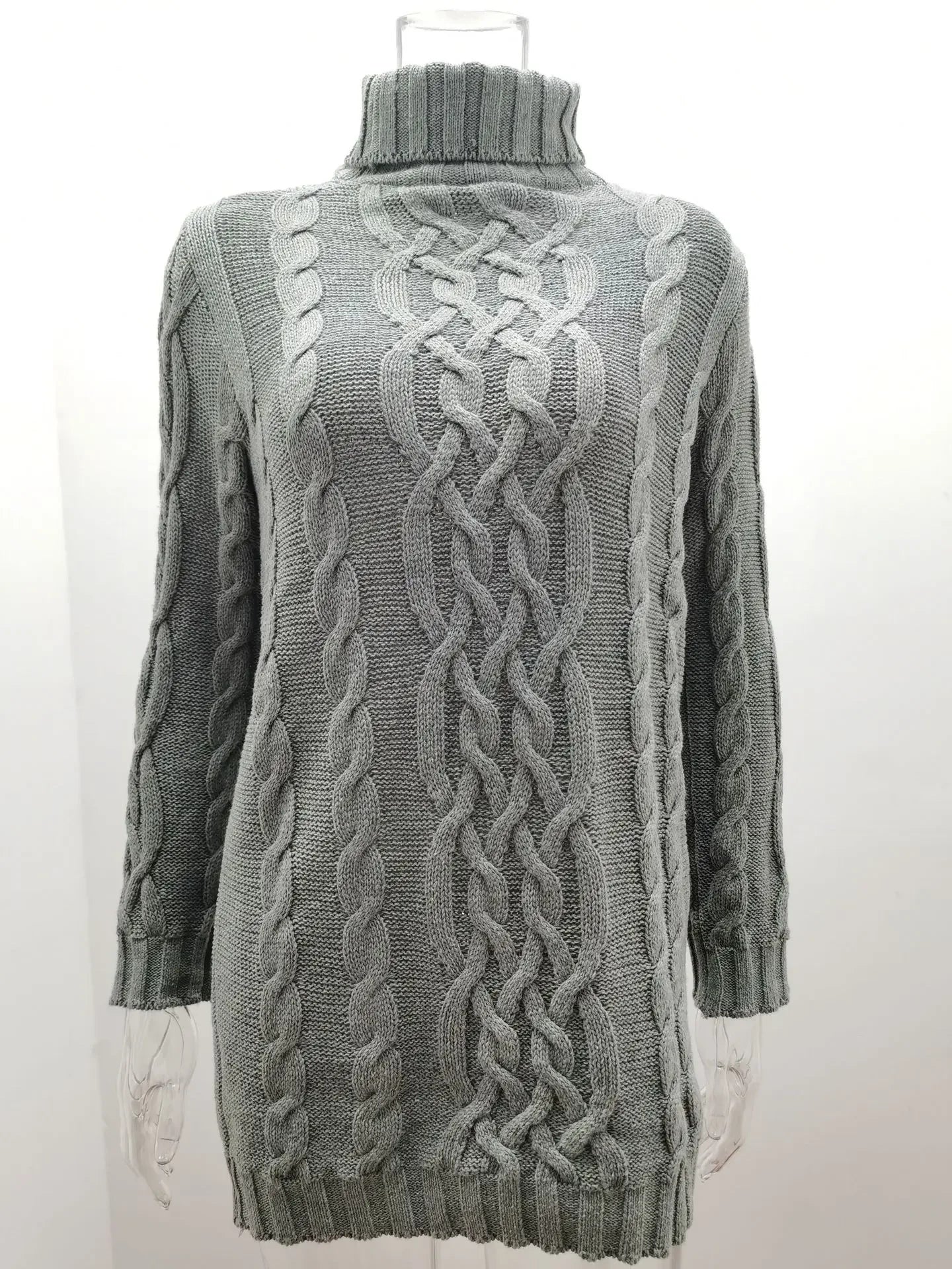 Women Fashion Long Sweater Dress High Collar Knitted Sweater Solid Color Thicken Pullovers Mini Vestidos 2024 Winter Autumn