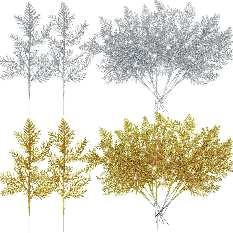 Christmas Decoration Glitter Branches Berries Artificial Flower Bouquet Christmas Tree Ornaments for Home New Year 2025 Navidad