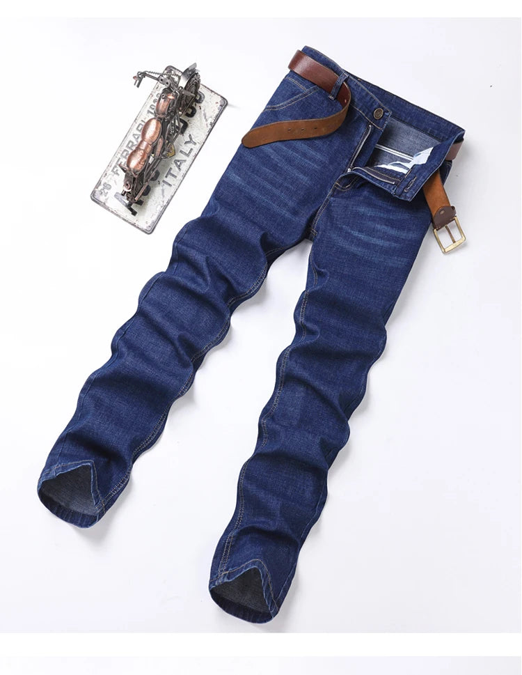 2024 Denim Jeans Casual Fashion Business Pants Classic New Arrivals Elastic Regular Fit Straight Trousers