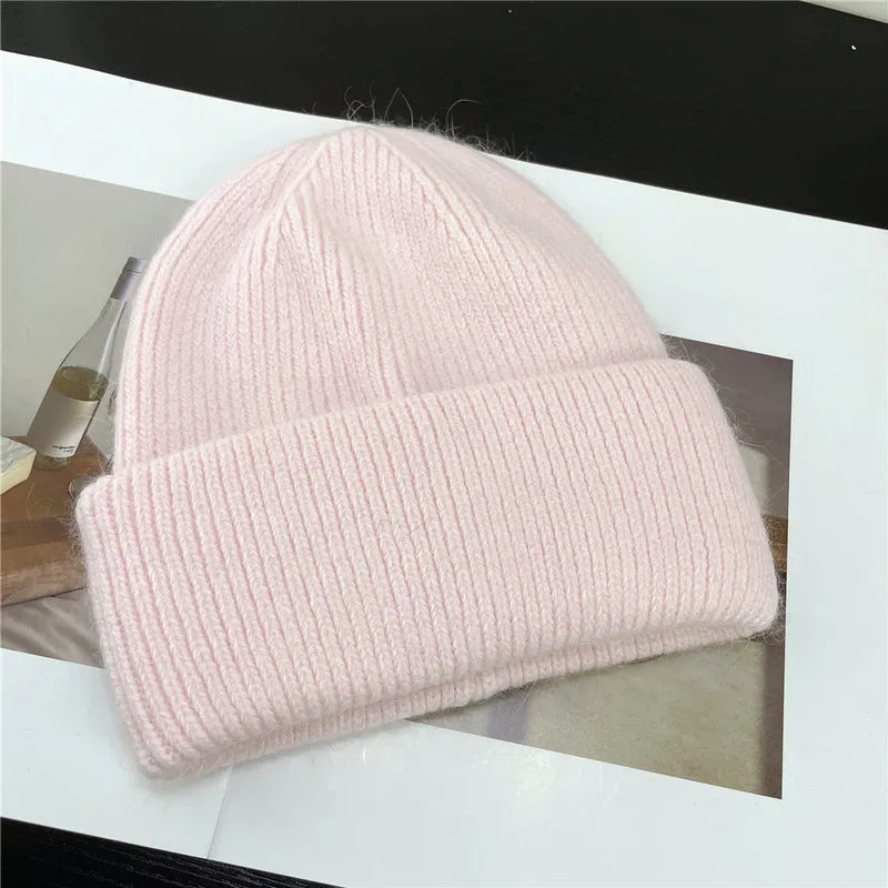 Winter Hats For Women Rabbit Fur Knitted Beanies Curled Thickened Keep Warm Bonnet Baggy Cap Female Soft Beanie Ski Cap