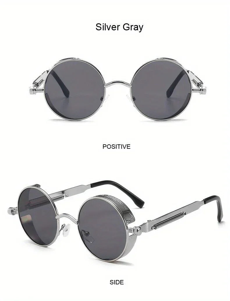 Classic Steampunk Sunglasses for Men and Women Retro Round Metal Frame Sunglasses