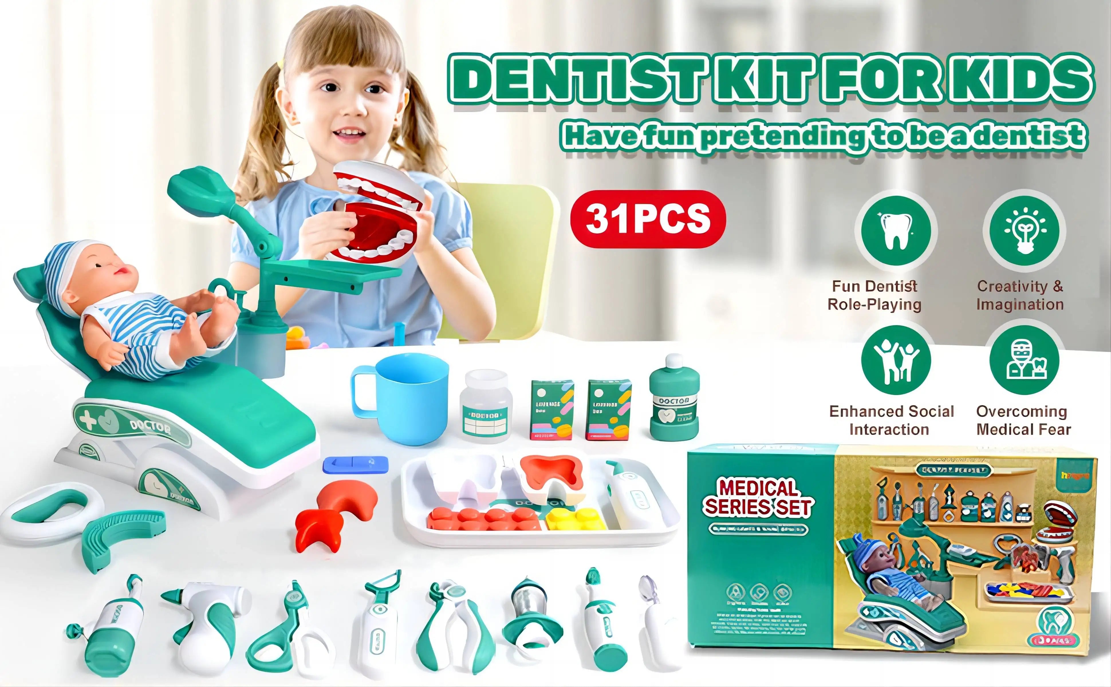 Kids Pretend Dental play Toys Set Children Doctor Role Playing Accessories Simulated Medical Tool Scene Game Toy