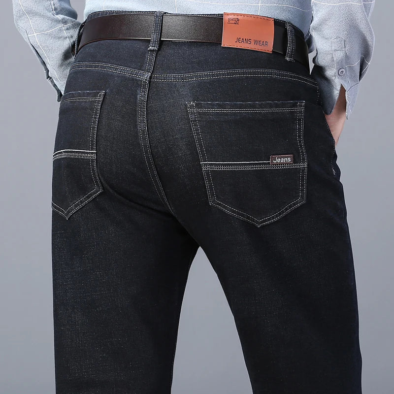 Classic black men's jeans Straight leg baggy plus size pants Wear comfortable dark pants Thin pants for dad gift dad pants