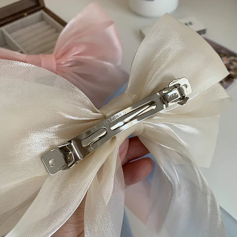 New Fashion Hair Accessories Black White Yarn Bow Hair Clip For Women Girls Spring Clip Back Head Hairpin