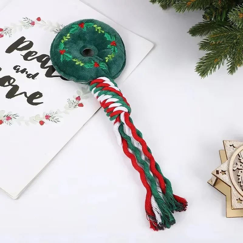 Christmas pet cat and dog toys, cartoon and cute, biting, sound-sounding, teething, knot toys, holiday party pet supplies