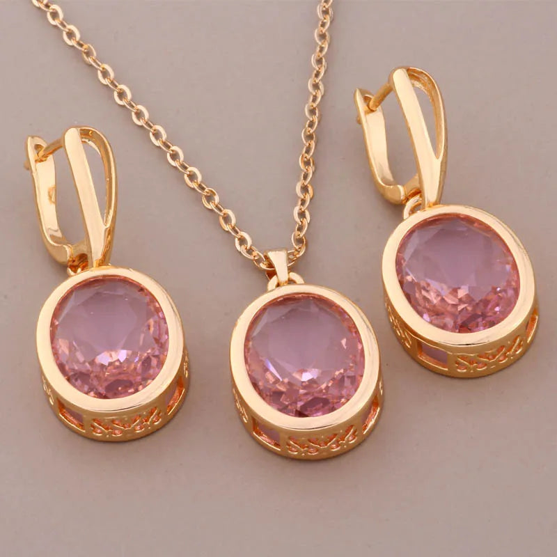 New Elegant Luxury Women's Sets Big Earrings And Pendant High Quality Jewelry Set Gold Color Fashion Daily Jewelry