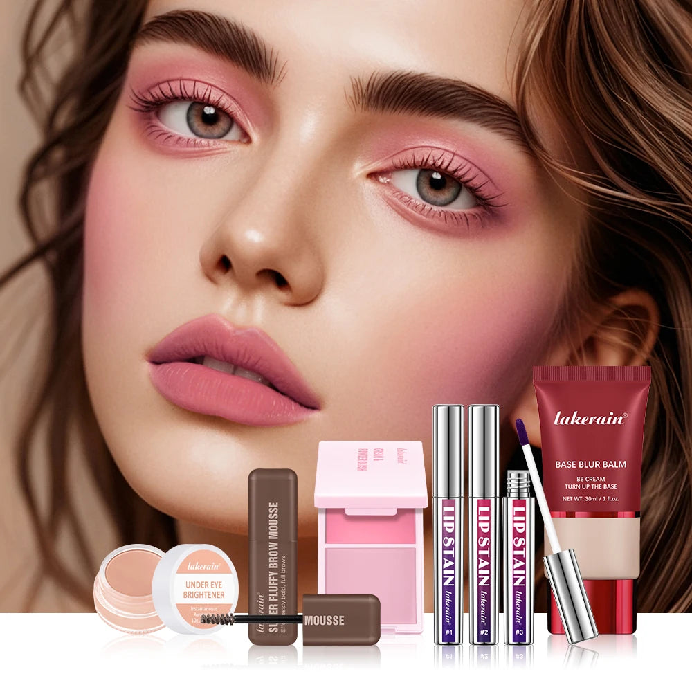 Makeup Set Matte Foundation Base Peel Off Lip Stain Brighten Eyes High Pigment Natural Cream Powder Blush Face Makeup Sets Gift