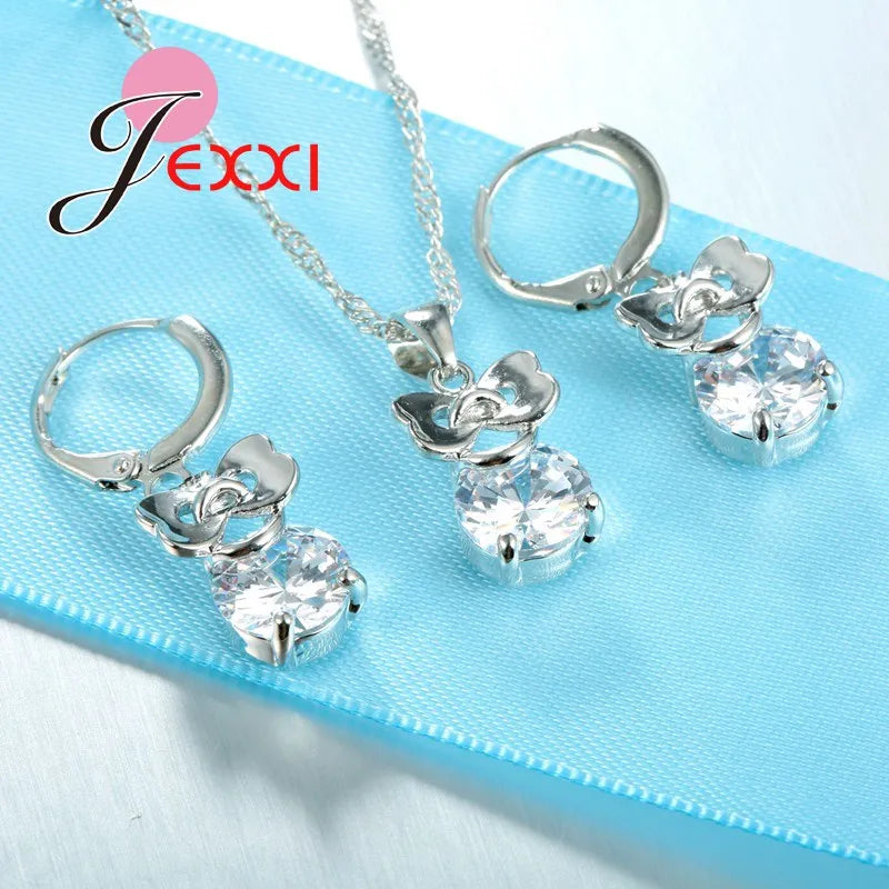 Wedding Jewelry Sets For Brides 925 Sterling Silver Zirconia Crystal Earring Pendant Necklaces Jewellery Set Women
