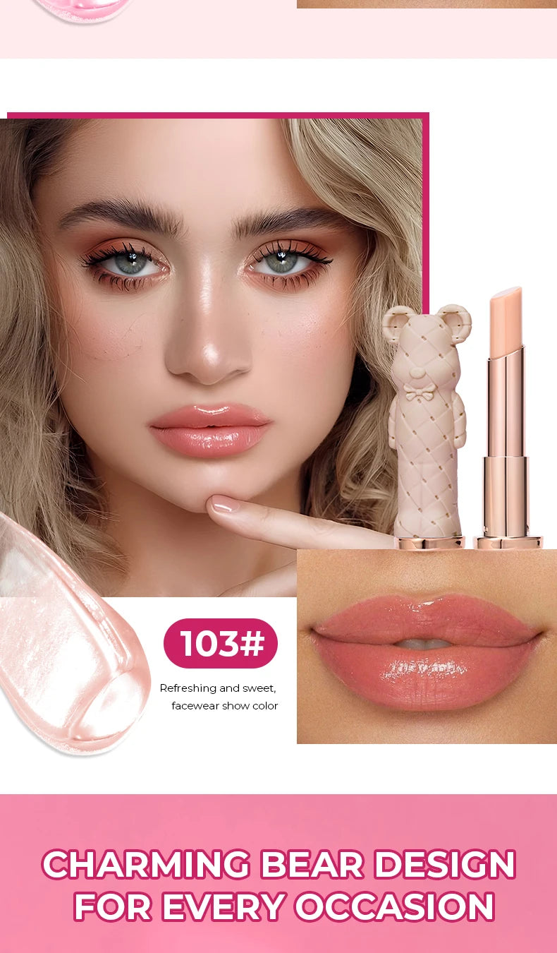 Beauty Glazed Bear Moisturizing Lipstick,Colored Lip Balm,Nourishing Lip stick,Easy To Color,Watery