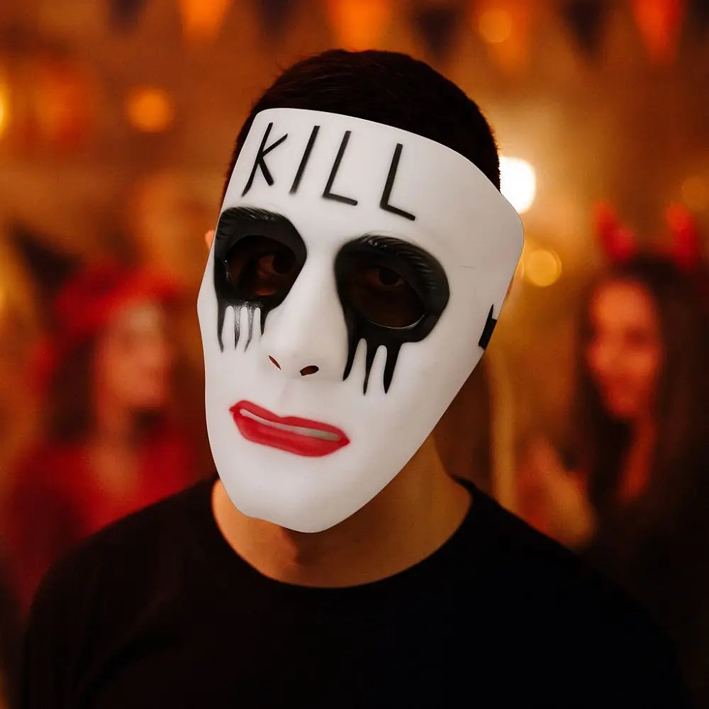 Dress Up Props White Makeup Halloween Mask Full Face Hand-painted Street Dance Mask Scary Hip Hop Mask Kids Adult