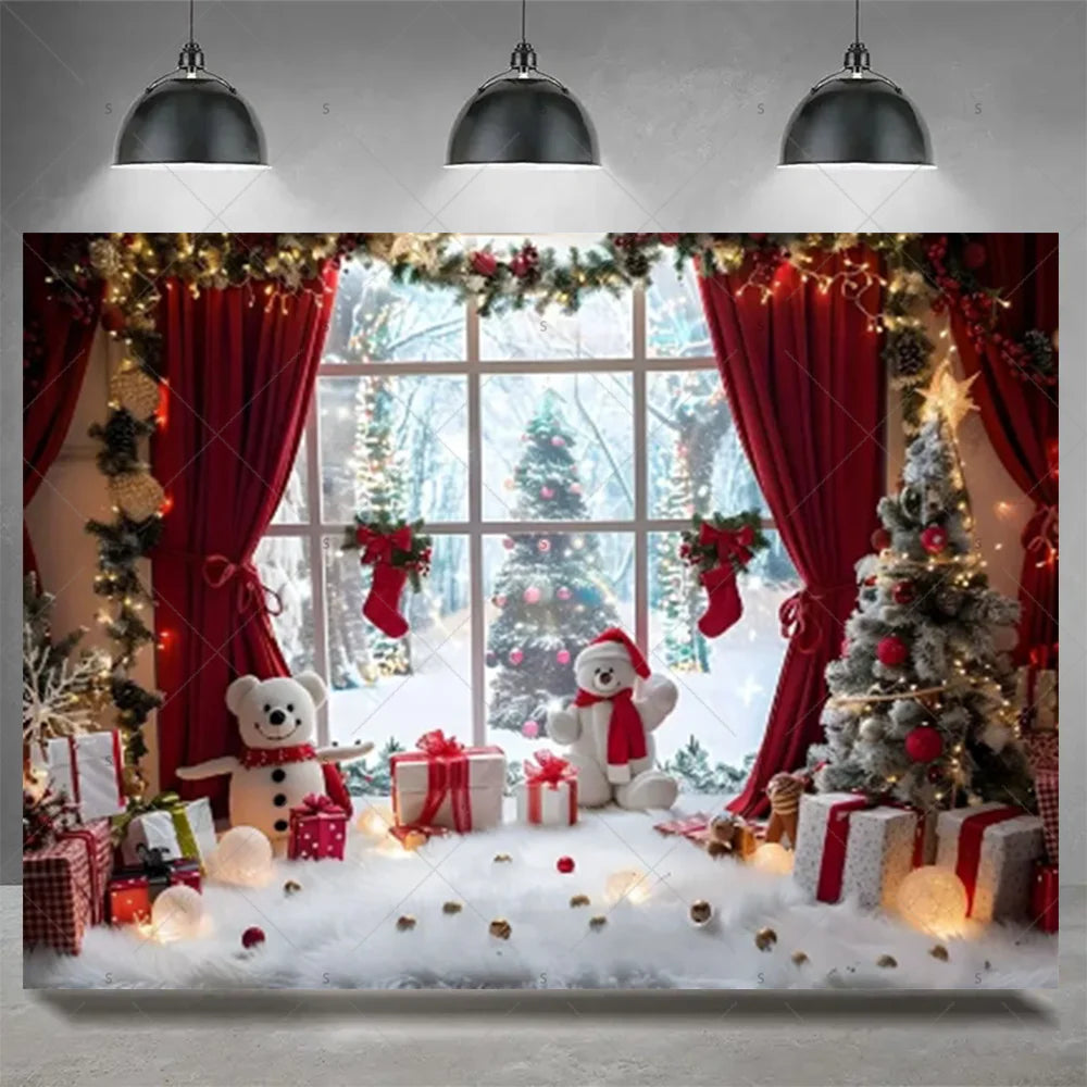 Christmas Party Decoration Winter Fireplace Xmas Tree Background Baby Shower Supplies Banner Photo Prop Backdrop Children Gift
