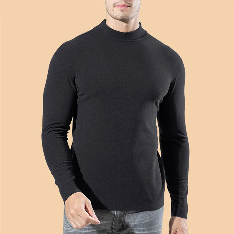 Men's Solid Color Turtleneck T-Shirt For Male Autumn Spring Casual Long Sleeve Basic Bottoming Shirt For Men Slim-Fit Tops