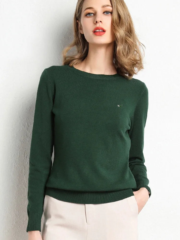 Women Autumn Winter Clothes  Neck Wool Sweater Long-sleeved Knitted Pullovers Shirt Embroidered Fish Logo Casual Sweater Tops