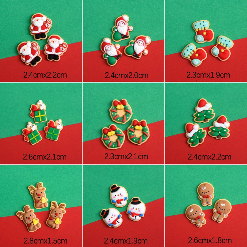 Mini Christmas Resin Figurine Crafts Santa Trees Elk Snowman Bells Flatback Cabochon Scrapbook Ornament Diy Hairwear Accessories