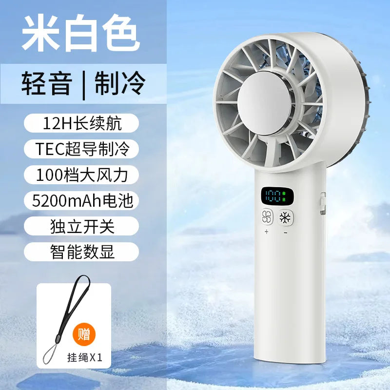 Ice compress high-speed cooling fan handheld fans USB Rechargeable portable mini fan LED Digital Display, Travel,Camping,Outdoor
