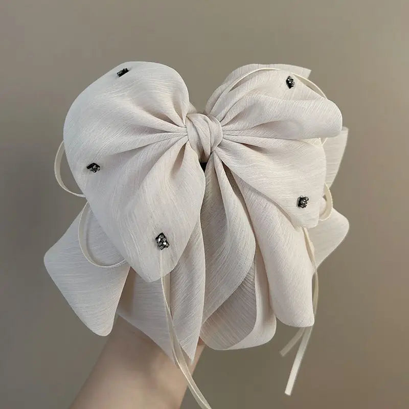 Women Lady 2025 New Accessories White Black Bowknot Ribbon Decorate Hair Clip Female Spring Summer Hair Claw Headwear Headdress