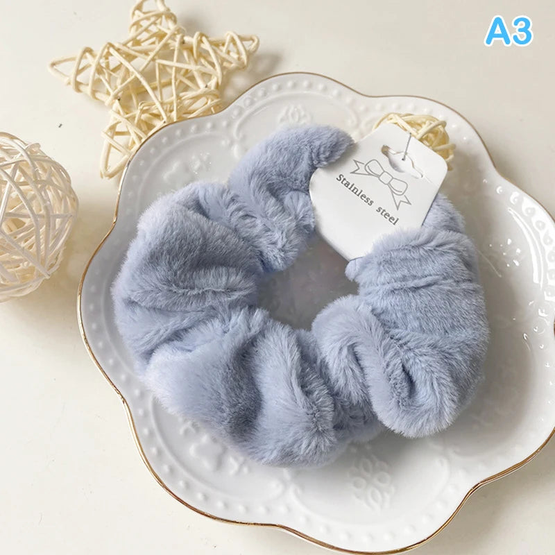 Winter Warm Soft Hair Scrunchies For Women Girls Cute Plush Elastic Hair Band Multicolor Rubber Band Hair Loop Hair Accessories