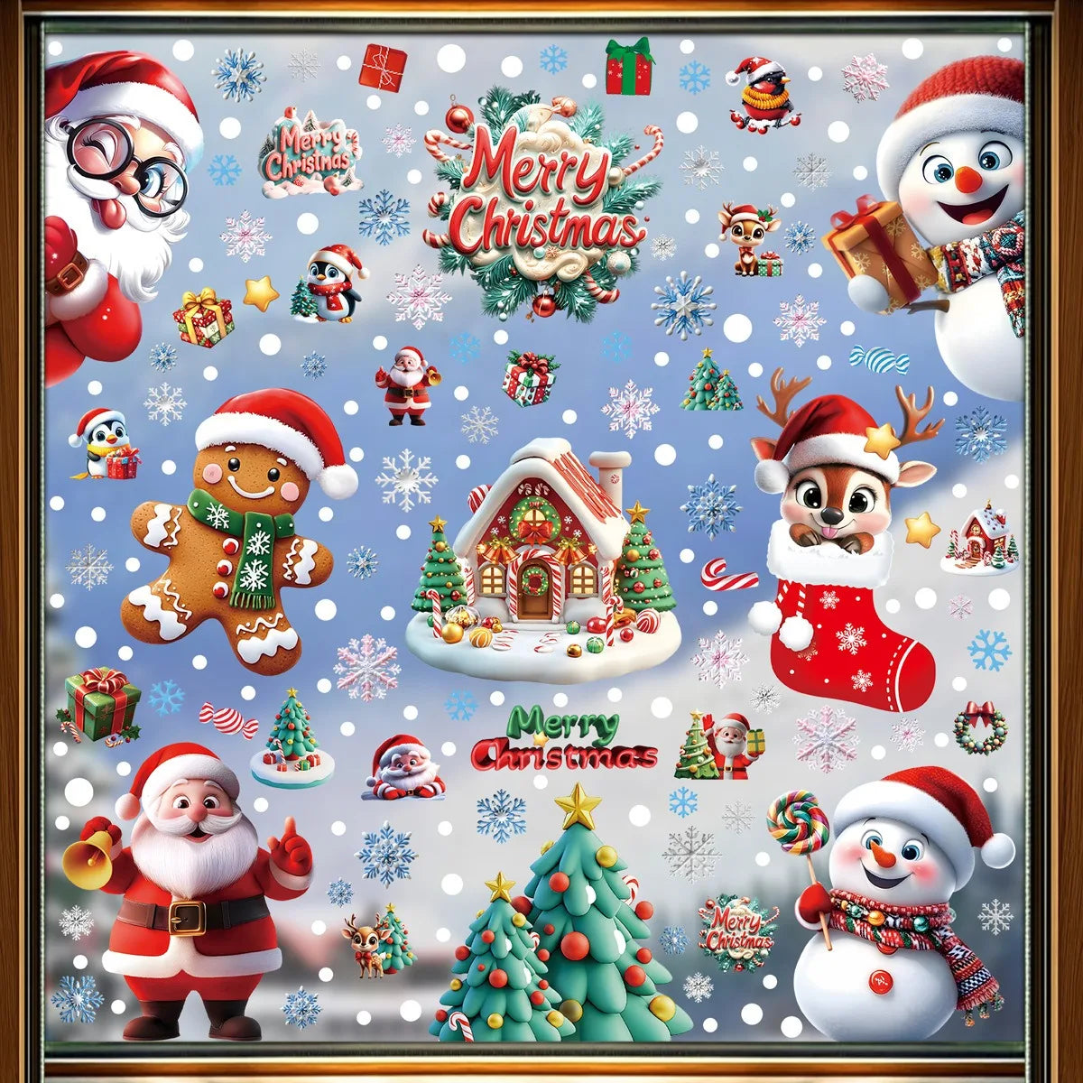 Christmas Decorations Gingerbread Man Snowman Snowflake Glass Stickers Xmas Santa Claus Window Stickers Merry Christmas Decor