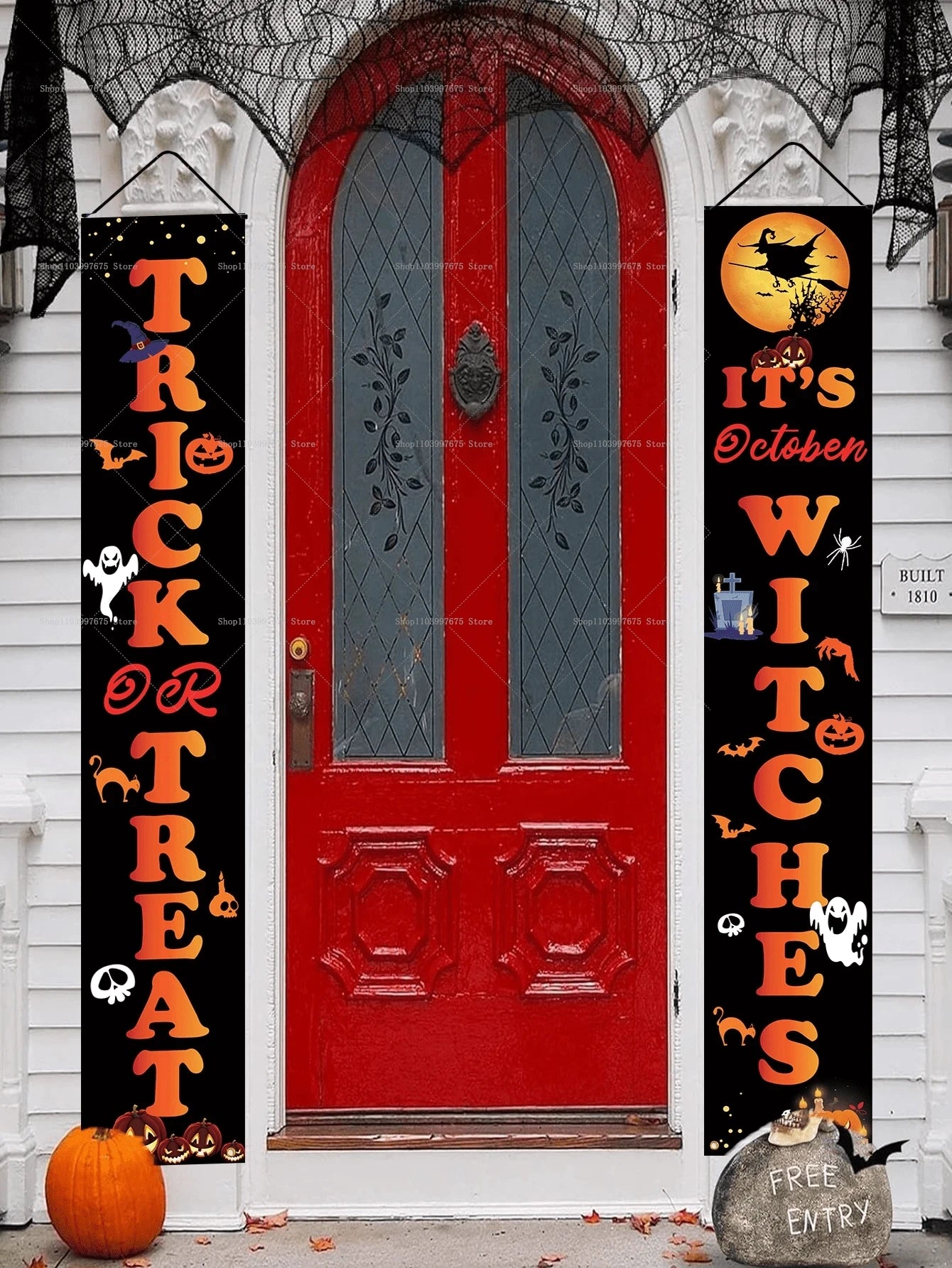 Halloween Pumpkin Ghost Decorations Outdoor Indoor Welcome Banners Porch Hanging Signs Front Door Outside Yard Party Supplies