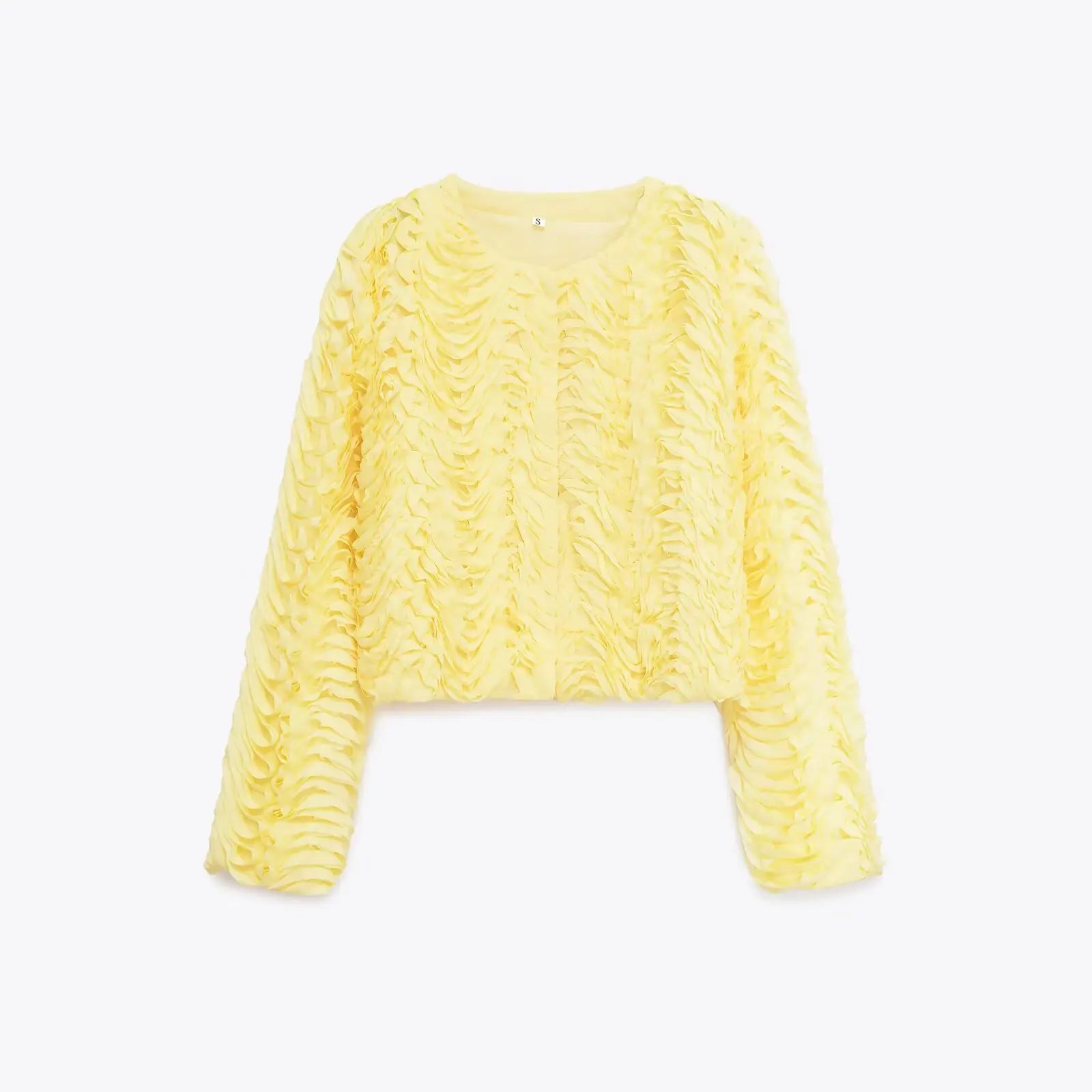 Women's Jacket 2025 Autumn New Style Yellow Long-Sleeve Short Textured Cardigan Jacket, Unique Fashionable Casual Versatile