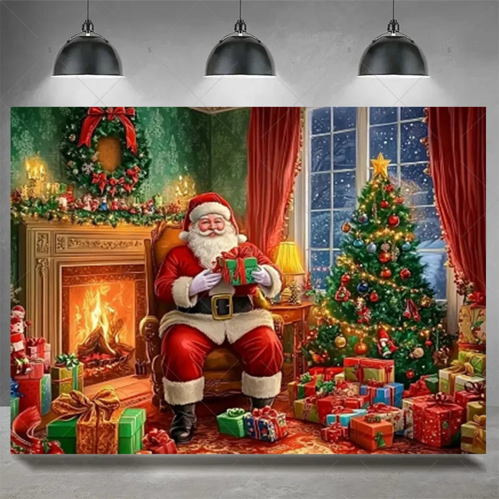 Christmas Party Decoration Winter Fireplace Xmas Tree Background Baby Shower Supplies Banner Photo Prop Backdrop Children Gift