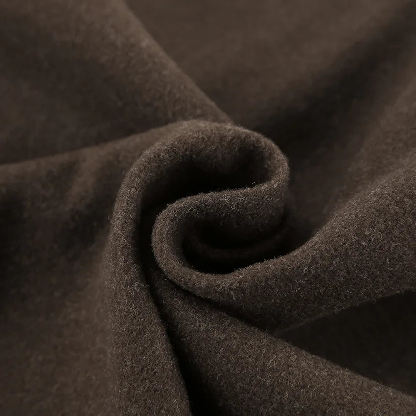 Women's Brown Wool Zipper Jacket for Autumn and Winter-Longsleeved Lapel Short Coat-Fashionable Casual Street Commuter Outerwear