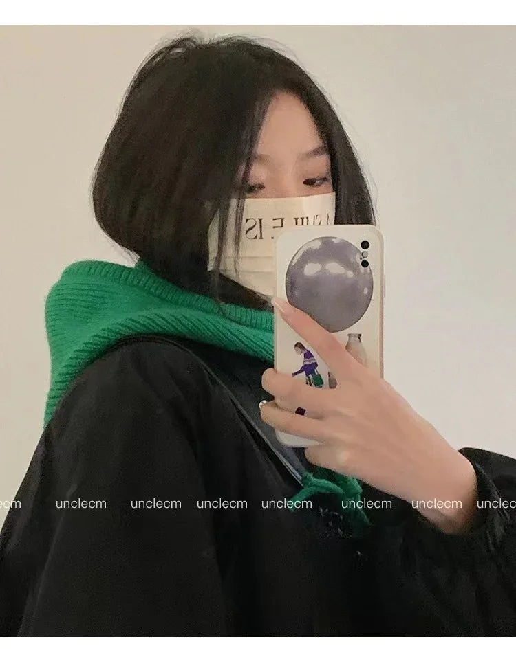 Winter Balaclava Hats For Men&Women Unisex Knitted Hooded Caps Outdoor Warmer Drawstring Hats One-Piece Neck Collar Beanies Cap