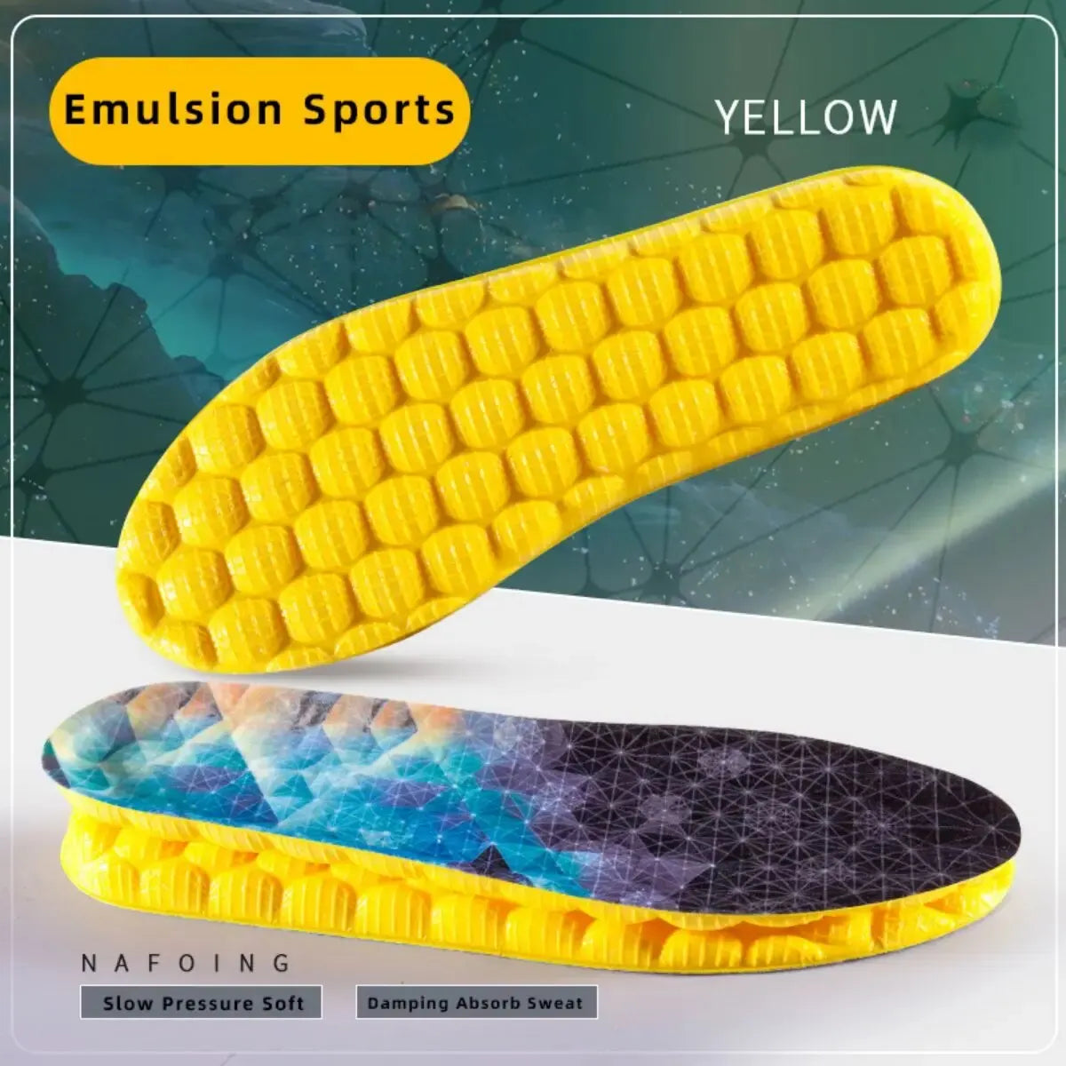 1Pair 4D Cloud Technologyt High Elasticity Sports Deodorant Insoles for Shoes Yellow PU Sole Breathe for Feet Men Running Insole