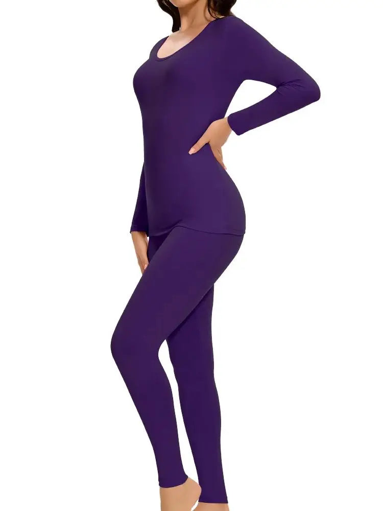 Women's Casual Warm Suit Long Sleeve Round Neck Bottoming Top Leggings Two-piece Set Solid Color Autumn Winter  Outfits Female