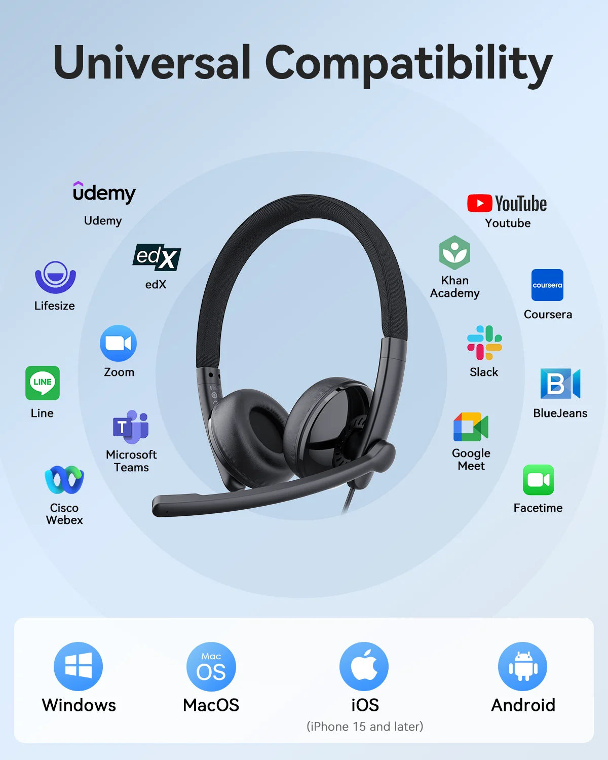 EMEET Wired Headset with Microphone Call Center USB Headphones ENC Noise Cancelling Office Cable Earphones for Phone/PC Computer