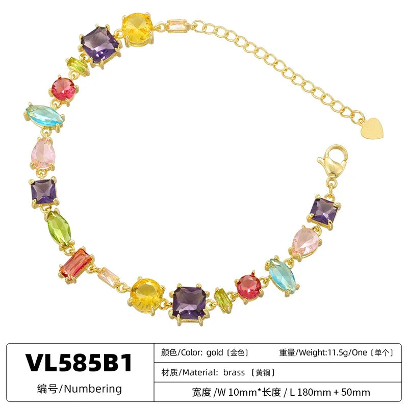 ZHUKOU 18K Golden Plated Colourful Crystals Elegant Collarbone Necklace Ladies Beaded Bracelet Ladies Jewellery:VL585 VL586