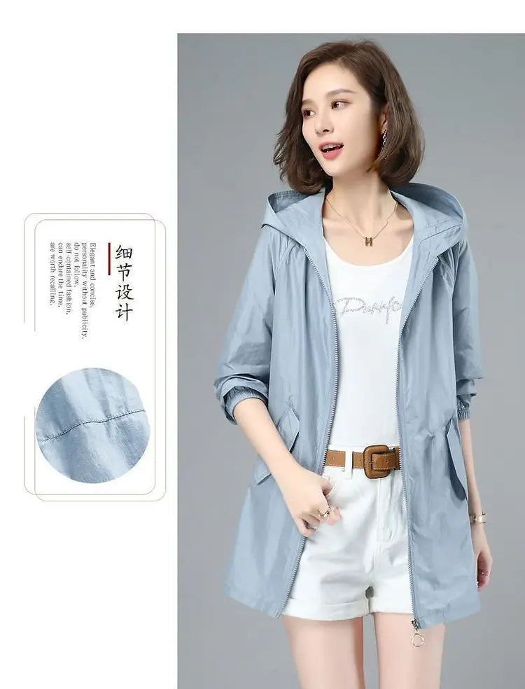 Women Thin Jacket New Sun UV-proof Hooded Coat Outdoor Long Sleeve Female 2023 Summer Windbreaker Casual Outerwear Top