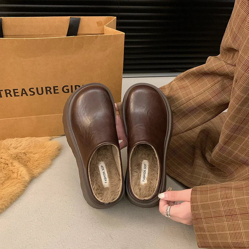 Shoes Woman 2025 House Slippers Platform Pantofle Cover Toe Winter Footwear New Slides Female Shoes Womens Slippers Outdoor Plat