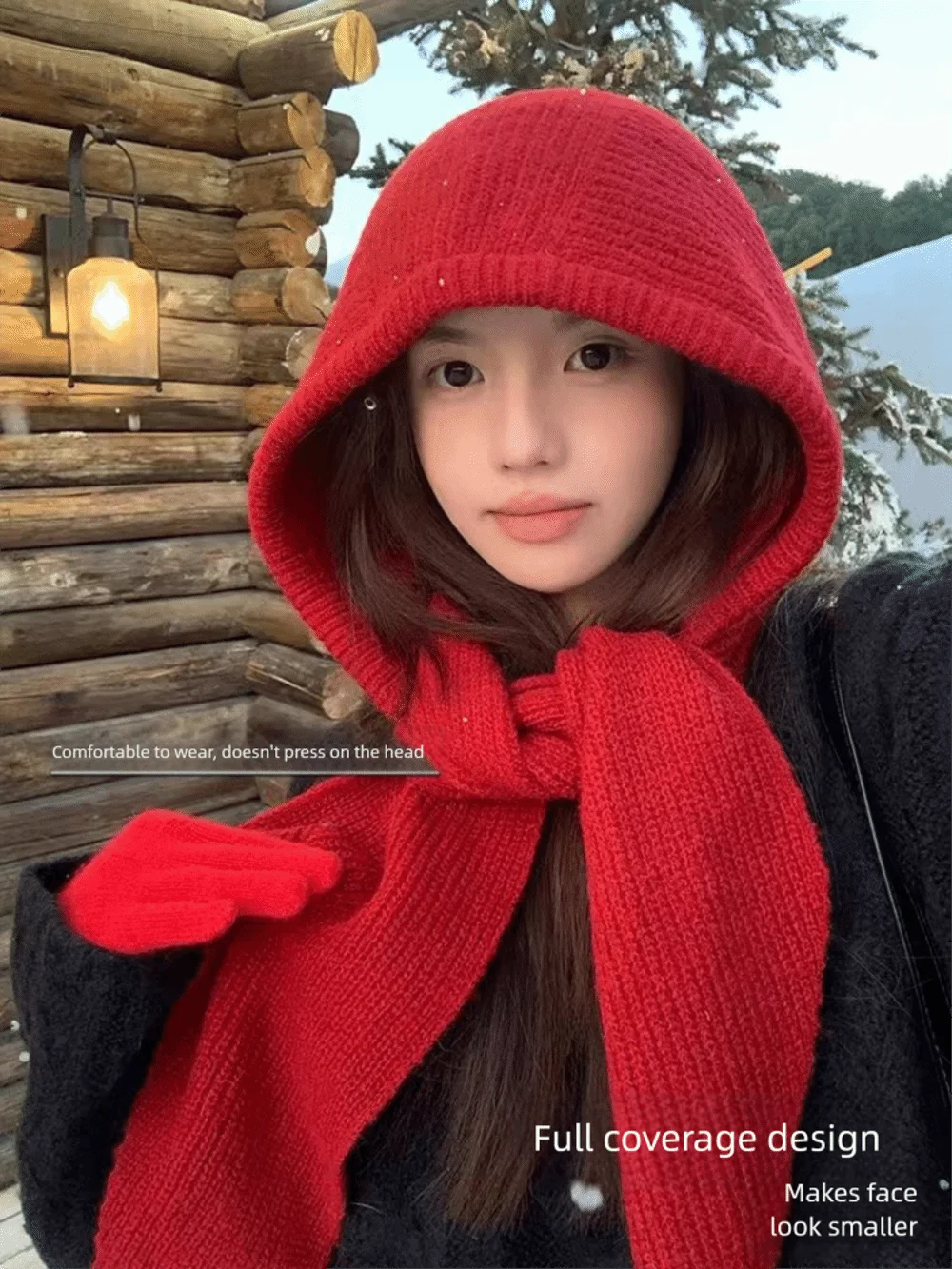 Knitted Winter Balaclava Thickened Hooded Hat Ear Protection Cap One-Piece Winter Accessories Neck Protection Scarf Y2K Style