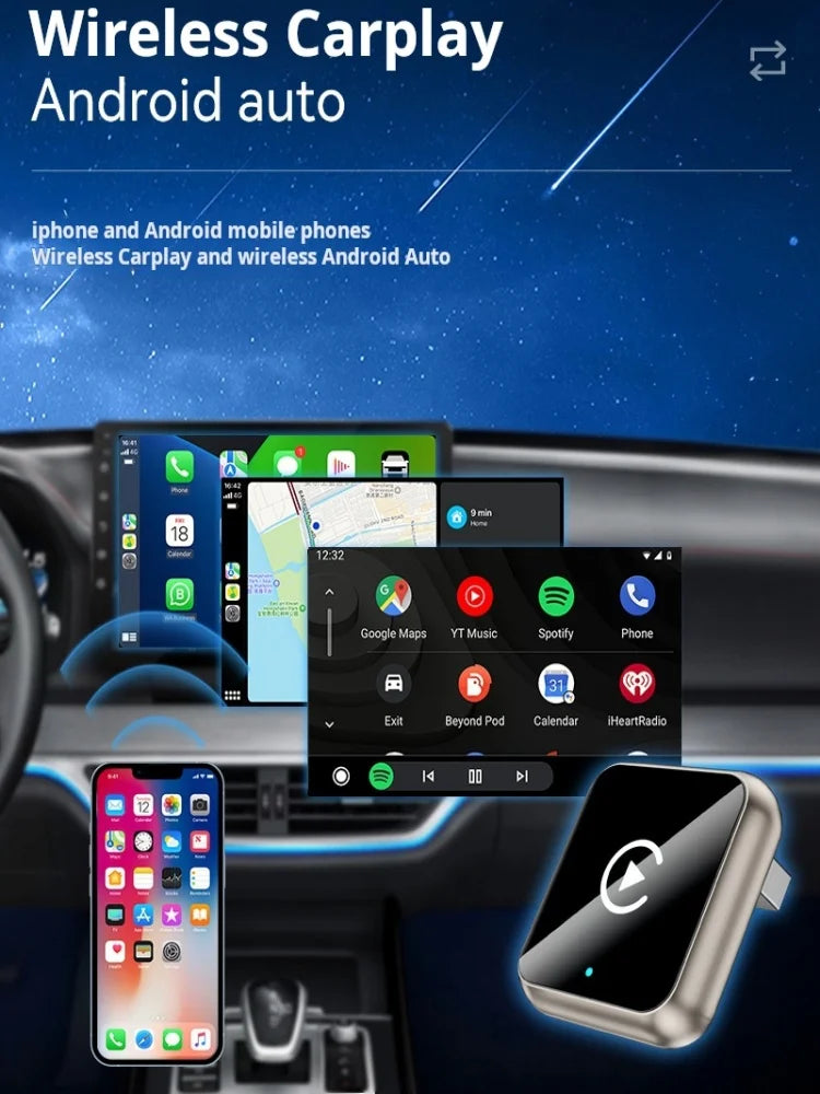 Plug-in Carplay Android Auto 2-in-1 Box Wireless CarPlay Smart Car Adapter Stable Connection for Most Vehicles+Play Blueto