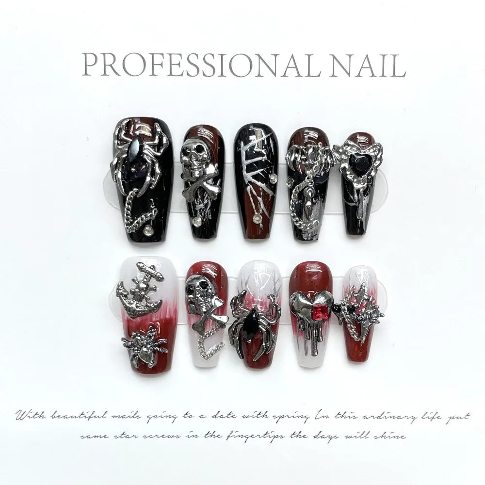 “Halloween Collection” Cross-Border Export Funny Pumpkin Halloween Atmosphere Handmade Nail Stickers, Press-On False Nails 10pcs