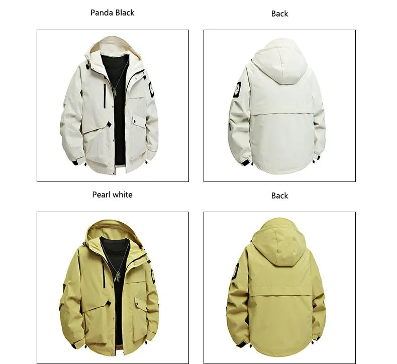 Men's workwear down jacket, American color-blocked hooded jacket for autumn and winter, cool and casual coat for teenagers