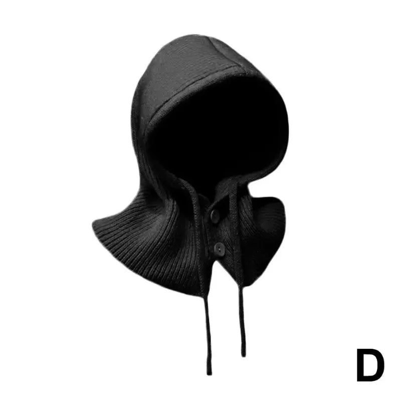 Winter Balaclava Hats for Women Unisex Knitted Hooded Caps Outdoor Warmer Drawstring Hat One-Piece Neck Collar Beanies Caps