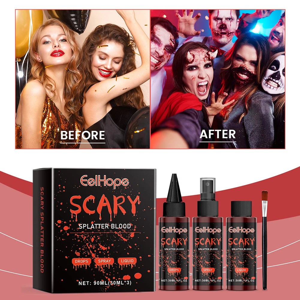 Halloween Fake Blood Makeup Kit Fake Blood SFX Makeup Kit Non Toxic Scar Makeup Set Washable Long Lasting for Cosplay Dress Up