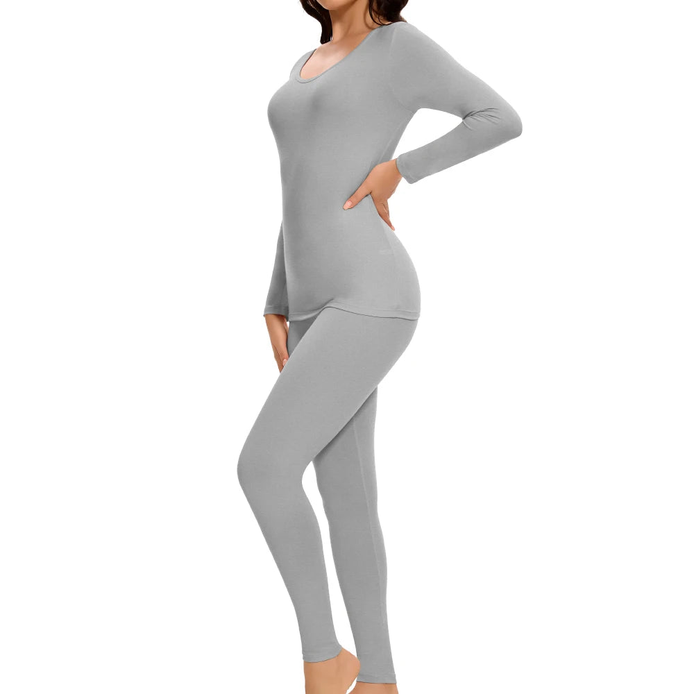 Women's Casual Warm Suit Long Sleeve Round Neck Bottoming Top Leggings Two-piece Set Solid Color Autumn Winter  Outfits Female