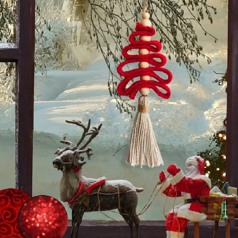 Christmas Decor Pendant Handmade Wall Art Macrame Xmas Holiday Wall Decor Cotton Hanging Ornament Macrame Chrismas Tree Gif