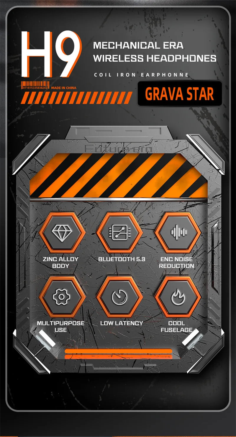 Creative Noise Reduction Electric Technology Mecha Wind Ultra-Long Standby Game Dual-Mode Headset H9 Bluetooth Wireless Headset