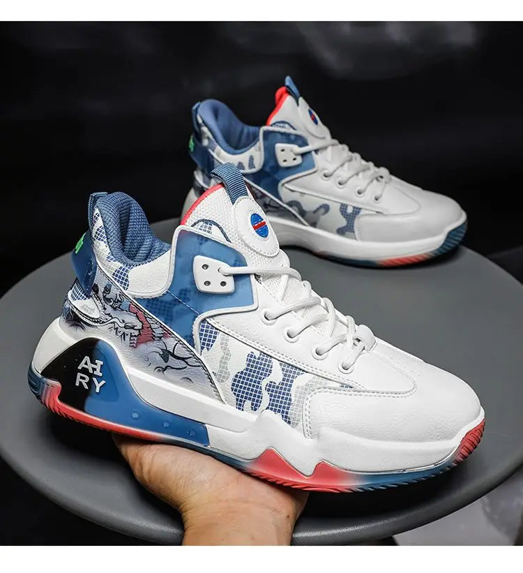 Couple Basketball Shoes Men High Top Sports Wear Resistant Air Cushioning Shoes Athletic Boots Comfortable Breathable Sneakers