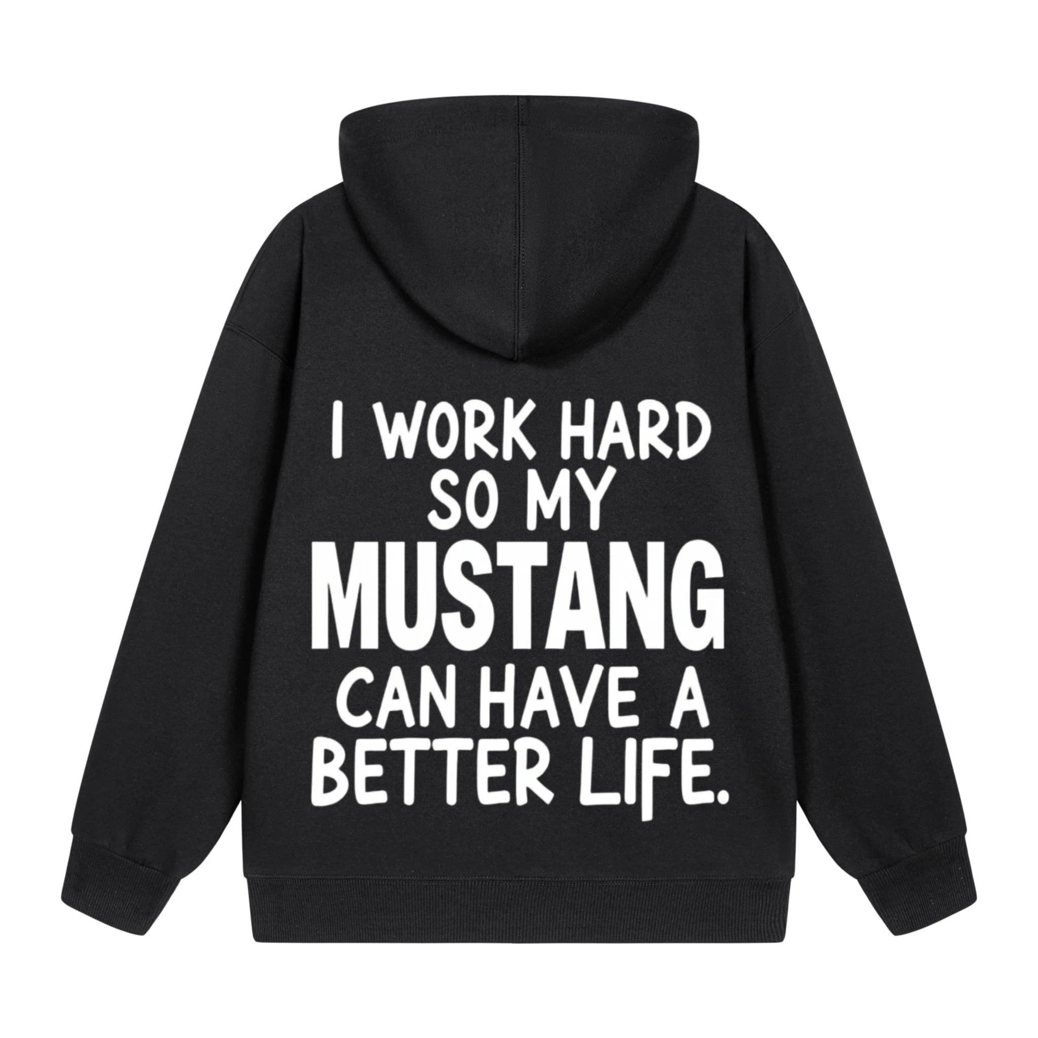 Men's Hooded Jacket Black Mustang Text Print Casual Daily Wear Fashion Streetwear Top Quality Comfortable Sweatshirt