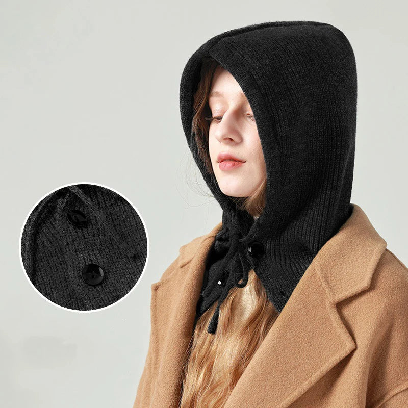 Fashion Winter Hats Scarf Set Wool Knitted Hooded Caps Balaclava Neck Warmer Scarf Shawl Gothic Pullover Hat Beanies Bonnet