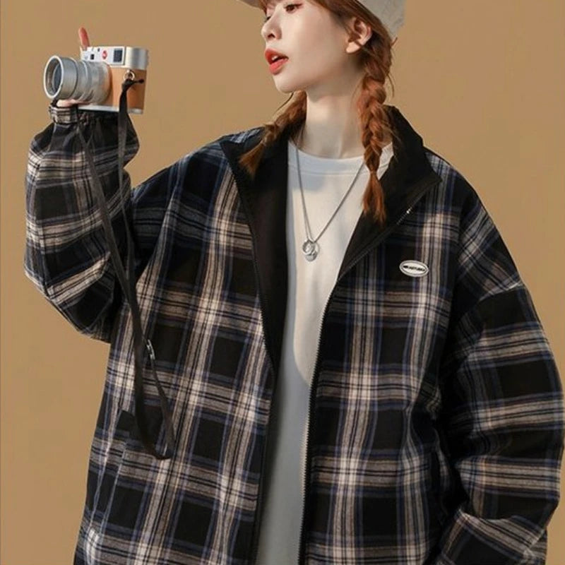 Bomber Jackets Women American Retro Chic High Street Casual Coats Reversible Turn-down Collar Fashion Newly Autumn Simple Loose